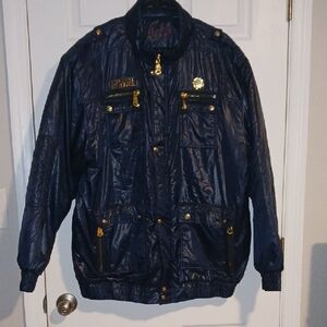Crown Holder Rare Men's Navy Windbreaker with Gold Details